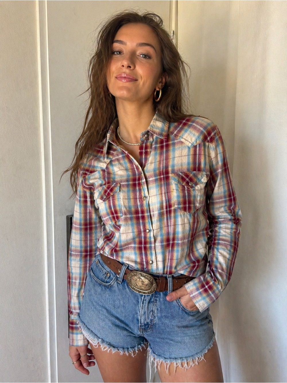 Roper Western Plaid Pearl Snap Shirt Cotton Cowboy Cowgirl Top